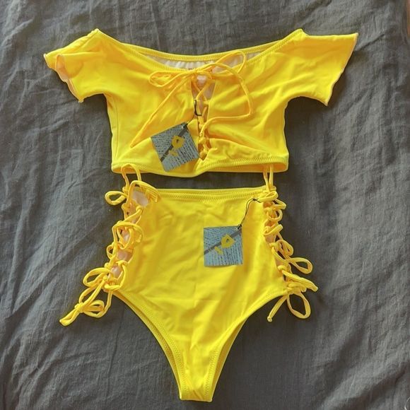 NWT Freedom Beachwear yellow adjustable strap Bikini set - Picture 10 of 16